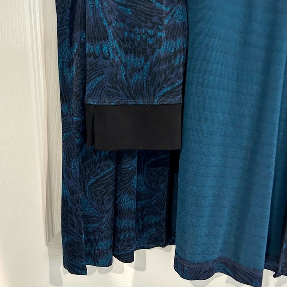 Chico's Design Peacock Slinky Button Up Jacket Top Size 3 Blue Turquoise Black - Picture 8 of 13